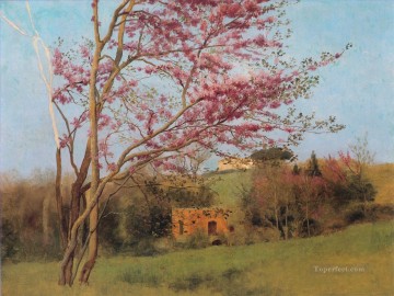  blossom Canvas - Landscape Blossoming Red Almond Neoclassicist lady John William Godward Impressionism Flowers